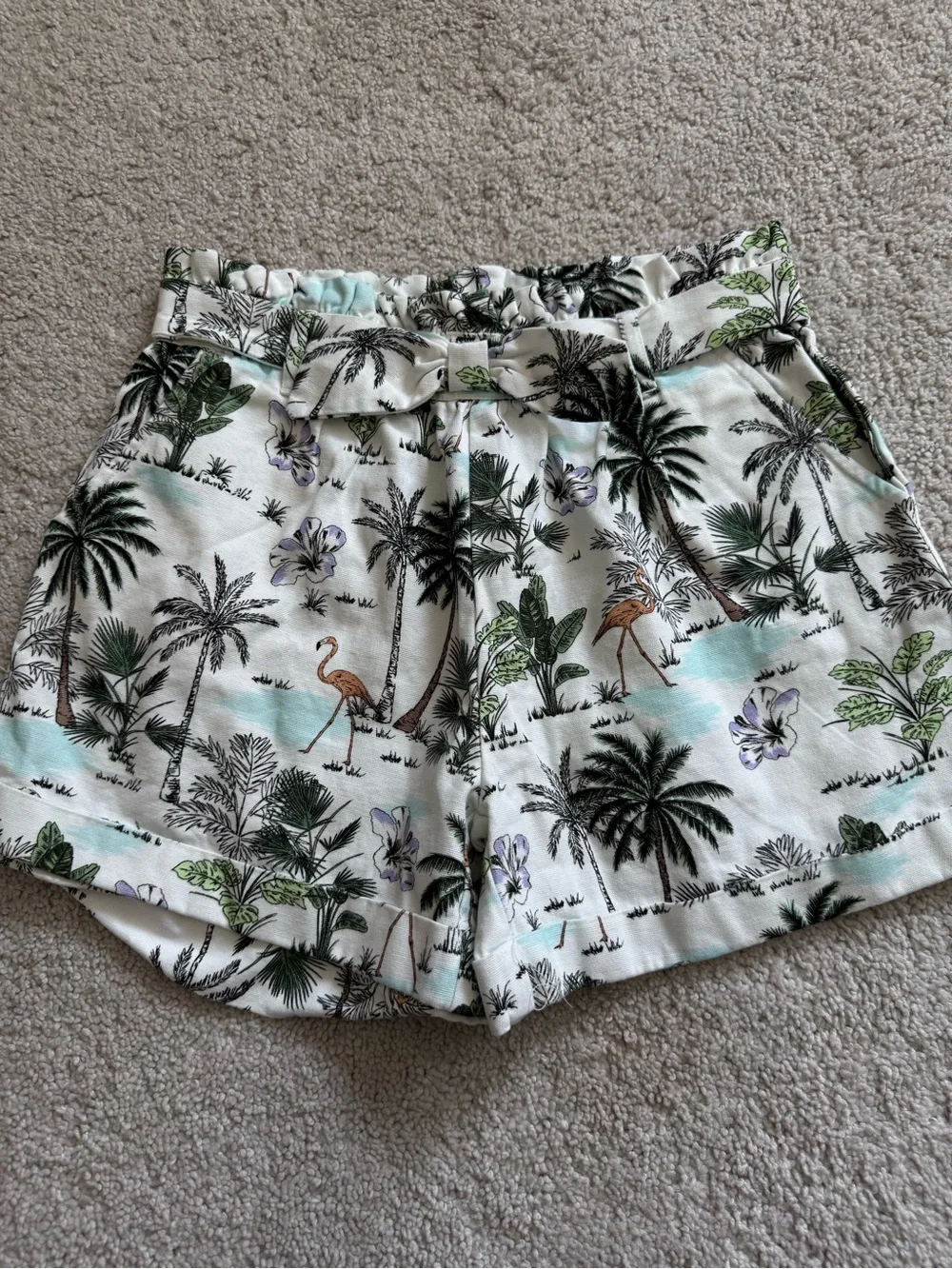 Janie and Jack Girls Tropical Flamingo Paperbag Waist Short Size 10 New